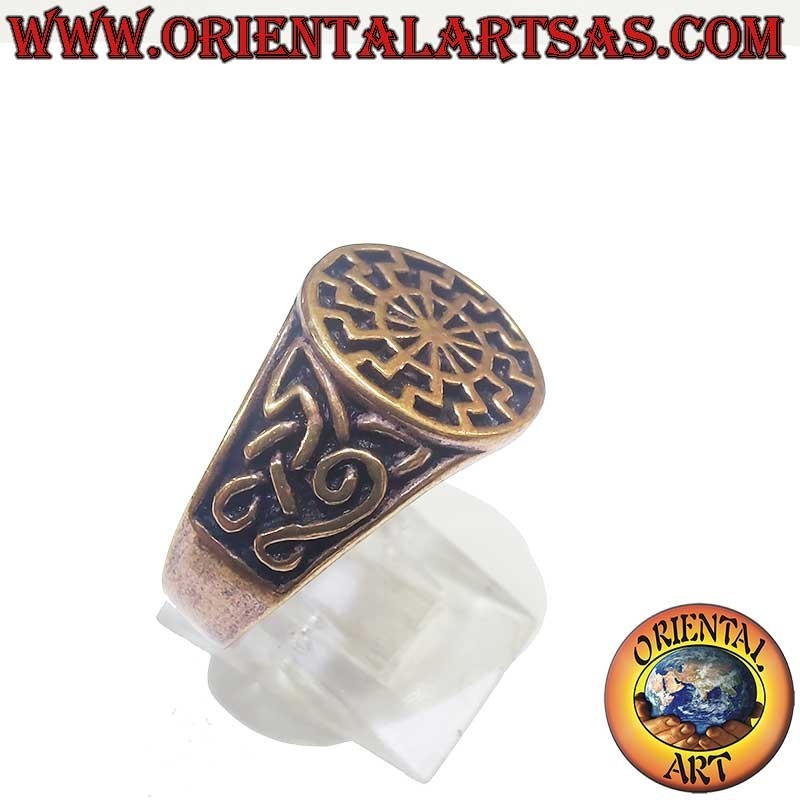 Anello Bronzo Sole Nero Nodo Celtico Altorilievo 14mm | Oriental Art