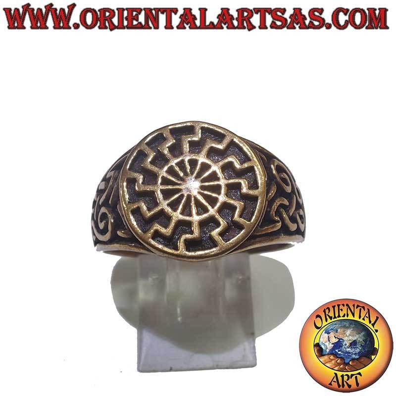 Bronzering Schwarze Sonne Keltischer Knoten Hochrelief 14mm 8g