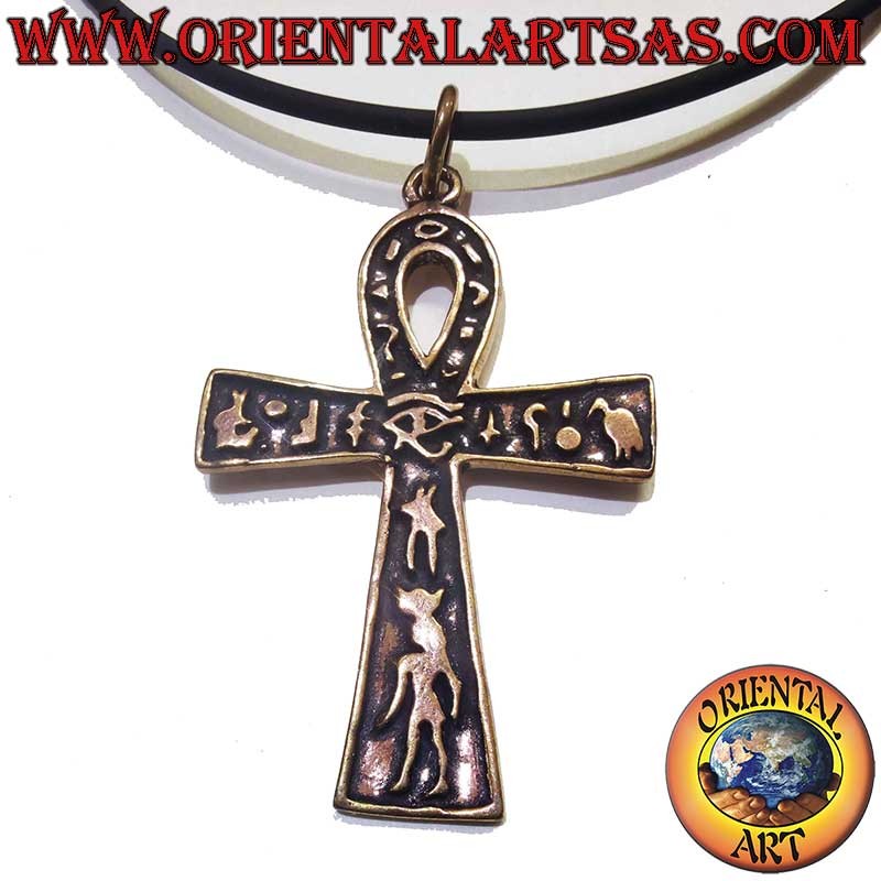 Ankh Cross Eye of Horus Pendant Bronze 55mm - Egyptian Jewelry Key of Life Oriental Art