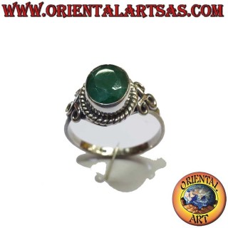Ring Natürlicher Smaragd Oval Geflecht 925 Silber - Grüner Steinschmuck Oriental Art