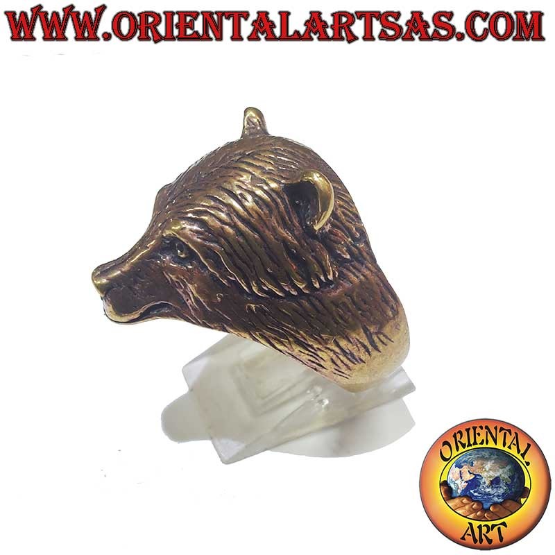 Anello Orso Selvatico In Acciaio Inox, Testa D'Orso Con Denti, Misura 8, Colore Argento, Nuovo