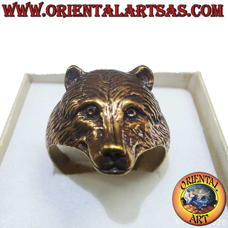 Anillo Cabeza de Oso Bronce 24mm - Símbolo Animal Fuerza Joyería Oriental Art