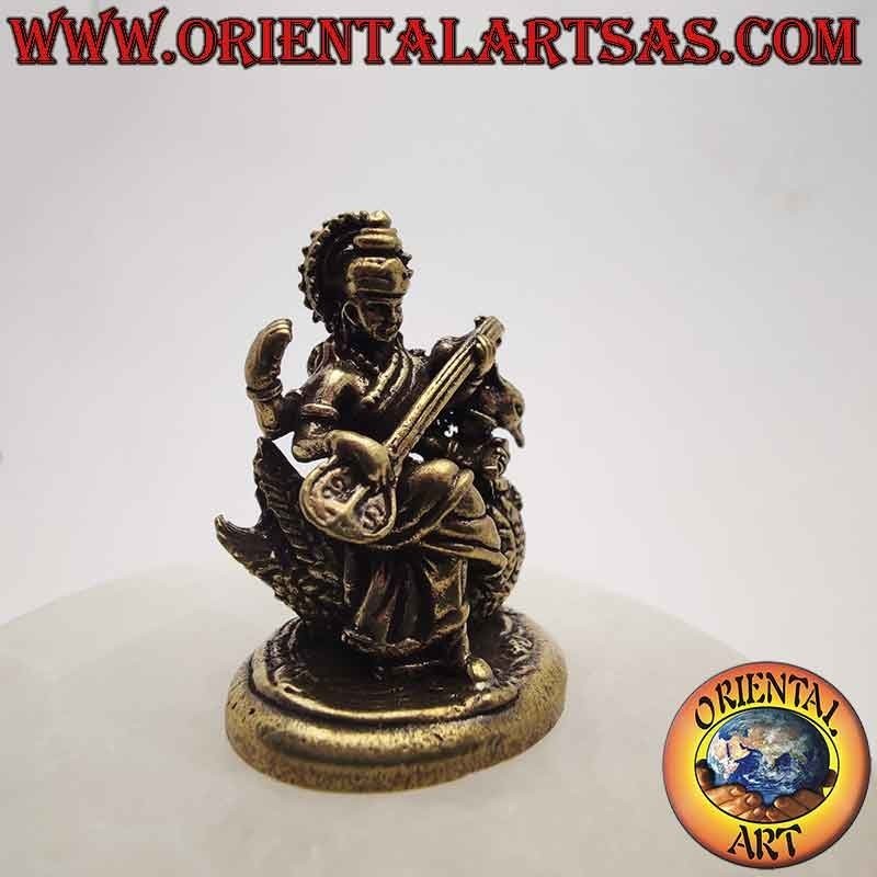 Statua Saraswati su Cigno Ottone 32mm - Dea Indiana | Oriental Art