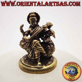 Saraswati auf Schwan Statue Messing 32mm - Indische Göttin Musik Wissen Oriental Art