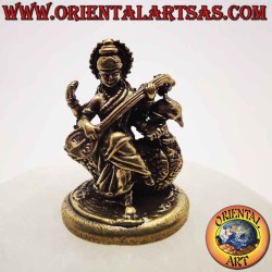 Saraswati on Swan Statue Brass 32mm - Indian Goddess Music Knowledge Oriental Art