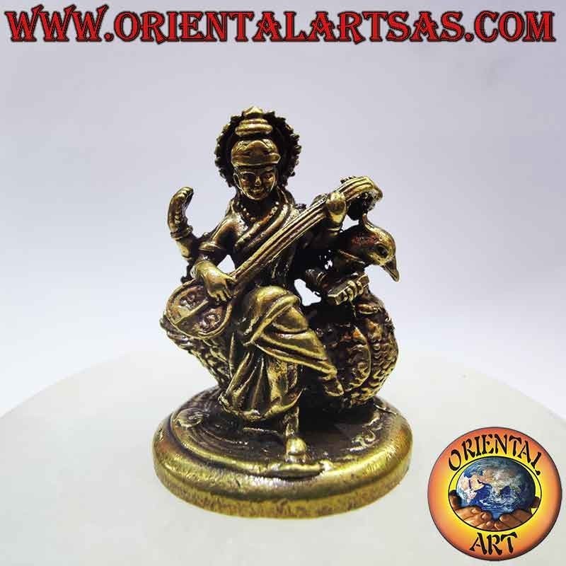 Saraswati on Swan Statue Brass 32mm - Indian Goddess | Oriental Art