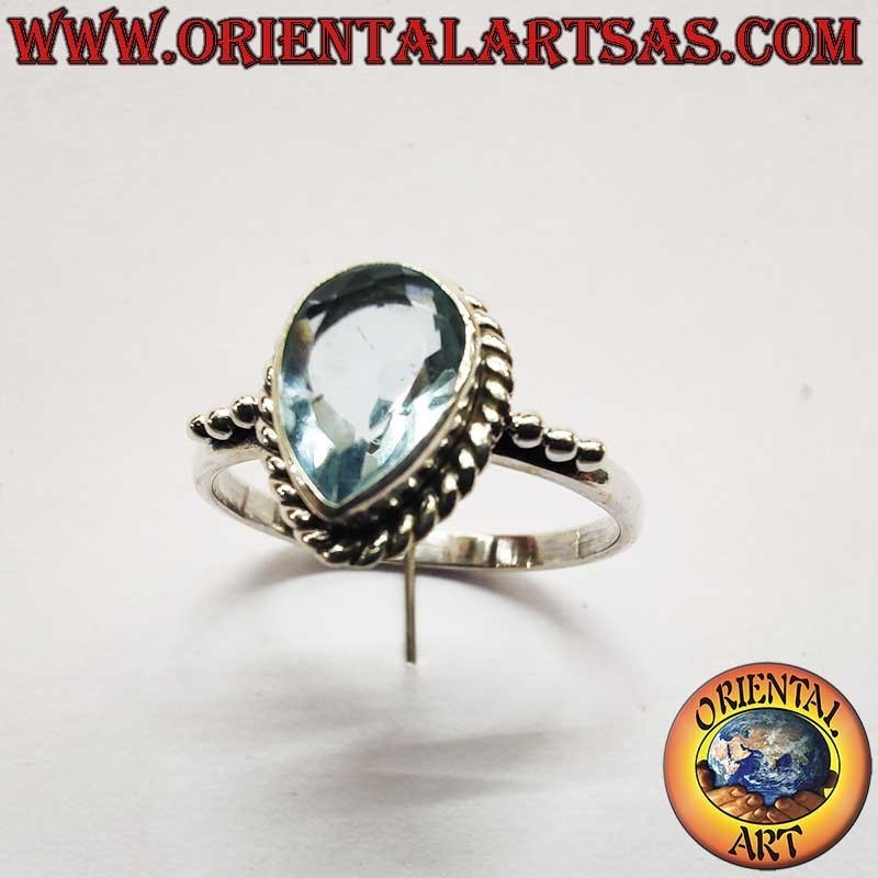 Topas Tropfen Ring Geflecht Drei Perlen 925 Silber 7x10mm