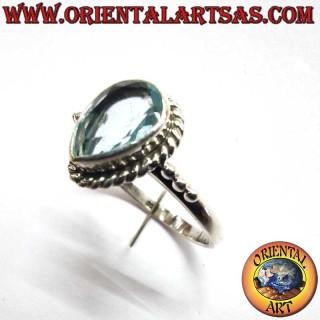 Topas Tropfen Ring Geflecht Drei Perlen 925 Silber - Naturstein Schmuck Oriental Art