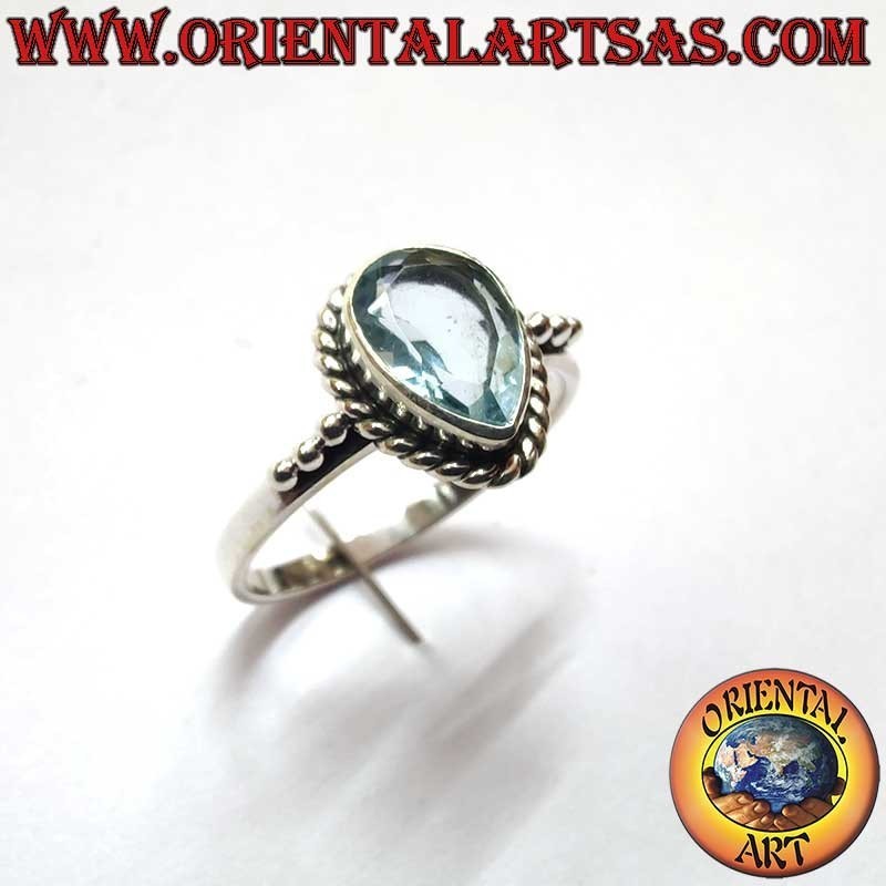 Anillo Topacio Gota Trenza Tres Perlas Plata 925 7x10mm