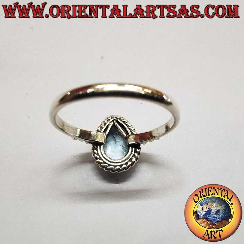Topas Tropfen Ring Geflecht Drei Perlen 925 Silber 7x10mm