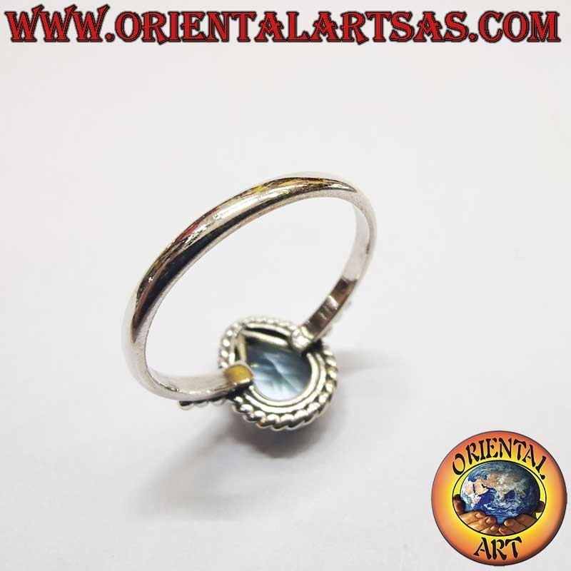 Topas Tropfen Ring Geflecht Drei Perlen 925 Silber 7x10mm