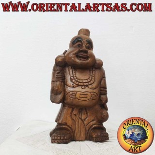 Statue Bouddha rieur sculptée à la main en bois de teck – Thaïlande