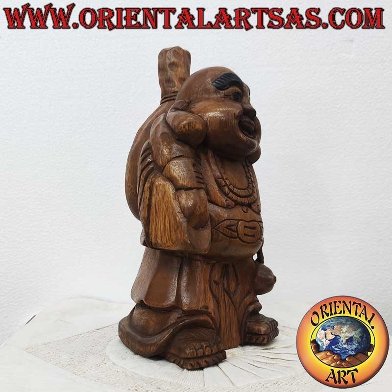 Escultura Buda de la Felicidad en Madera de Teca Tallada a Mano – Tailandia 32 cm