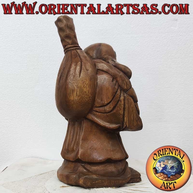 Scultura Buddha della Felicità in Legno di Teak – Statua Fatta a Mano