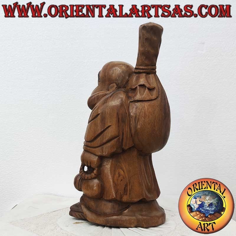 Handgeschnitzte Happy Buddha Skulptur aus Teakholz – Thailand 32 cm