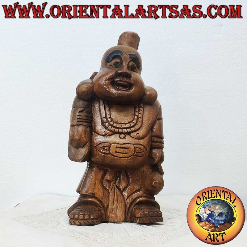 Scultura Buddha della Felicità in Legno di Teak – Statua Fatta a Mano