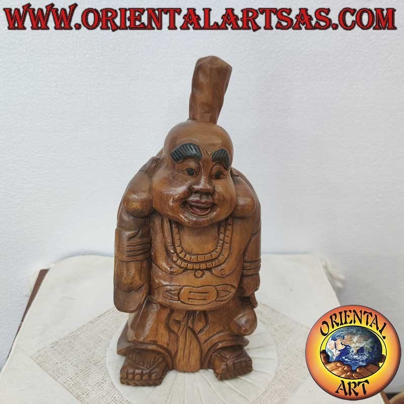 Scultura Buddha della Felicità in Legno di Teak – Statua Fatta a Mano