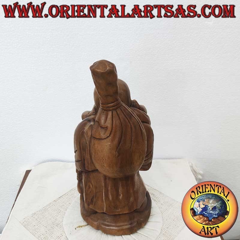 Handgeschnitzte Happy Buddha Skulptur aus Teakholz – Thailand 32 cm