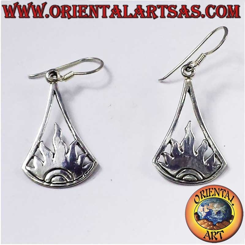 925 Sterling Silver Flame Sun Dangle Earrings - Handcrafted Design