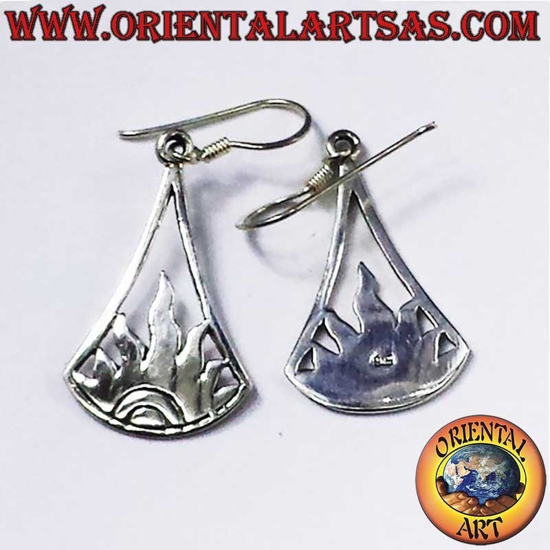 925 Sterling Silver Flame Sun Dangle Earrings - Handcrafted Design