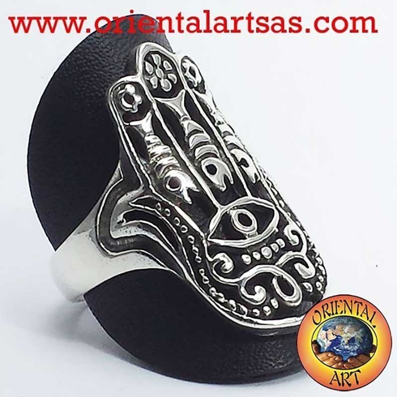 Hamsa Hand Böser Blick Durchbrochener Ring 925 Silber | Oriental Art