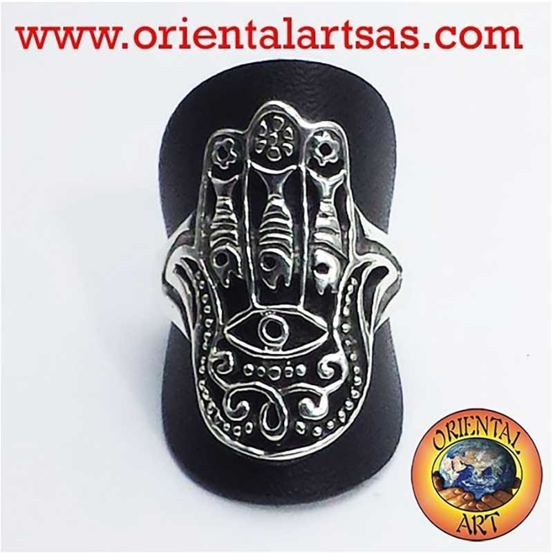 Anello Mano Fatima Occhio Traforato Argento 925 - Hamsa | Oriental Art