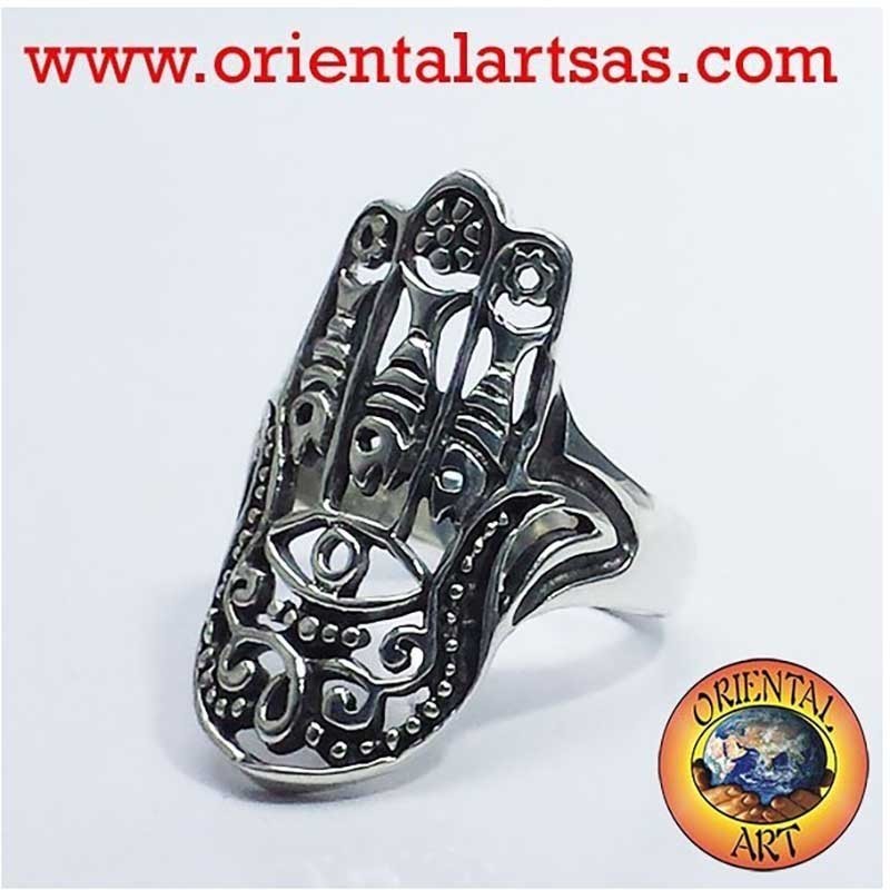 Hamsa Hand Böser Blick Durchbrochener Ring 925 Silber | Oriental Art