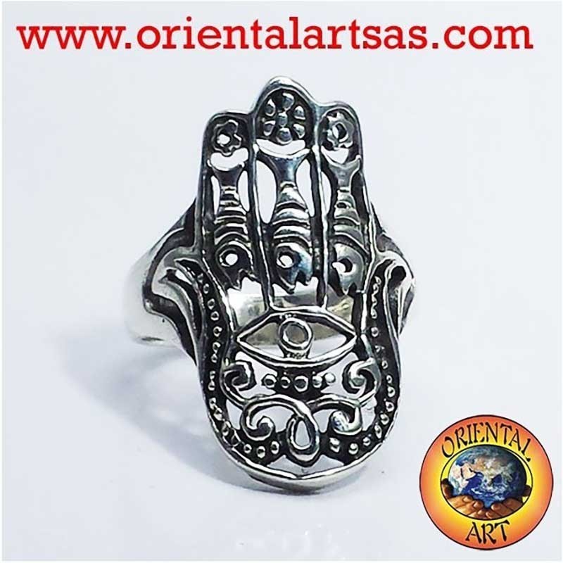 Hamsa Hand Böser Blick Durchbrochener Ring 925 Silber | Oriental Art