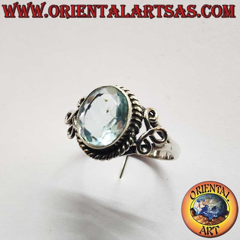 Ovaler Topas Geflecht Seitenverzierungen Ring 925 Silber - Naturstein Schmuck Oriental Art