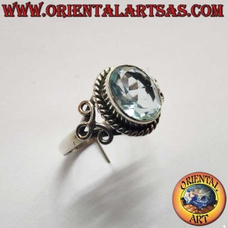Anello Topazio Ovale Treccia Decorazioni Argento 925 - Gioiello Pietra Naturale Oriental Art