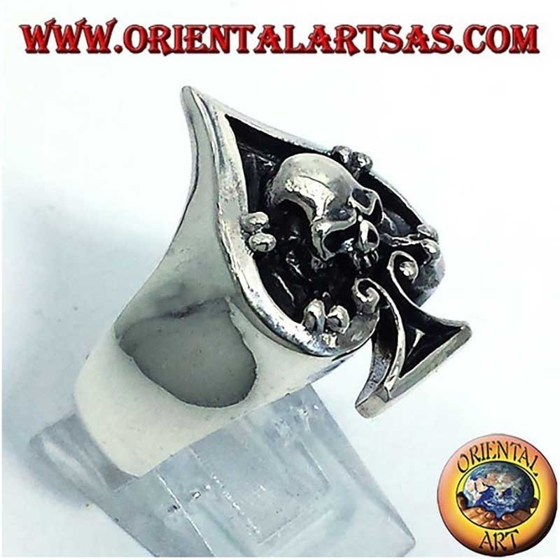 Anello Asso Picche Teschio Alto Rilievo Argento 925 | Oriental Art