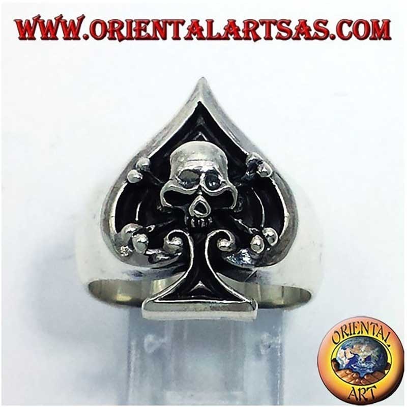 Anello Asso Picche Teschio Alto Rilievo Argento 925 | Oriental Art