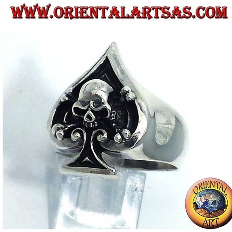 Bague As de Pique Crâne Haut-Relief Argent 925 | Oriental Art