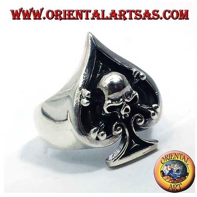 Ace of Spades Skull High Relief Ring 925 Silver | Oriental Art