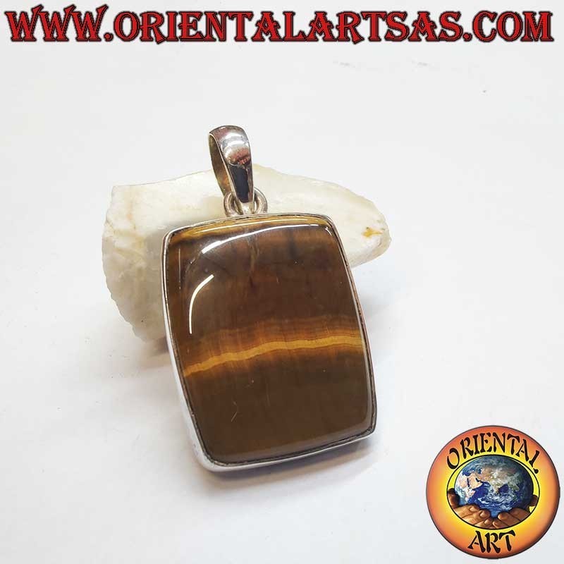 925 Silver Rectangular Tiger's Eye Pendant | Large 44mm