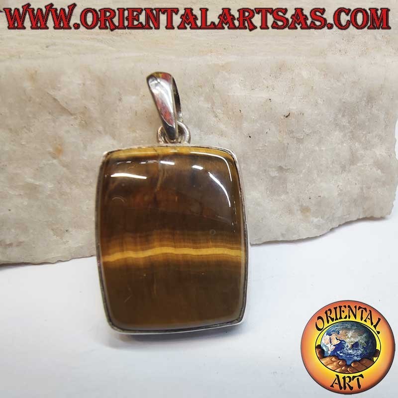 Colgante Plata 925 Ojo de Tigre Rectangular | Grande 44mm