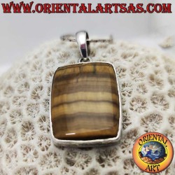 Ciondolo Occhio Tigre Rettangolare Montatura Liscia Argento 925 - Gioiello Protezione Oriental Art