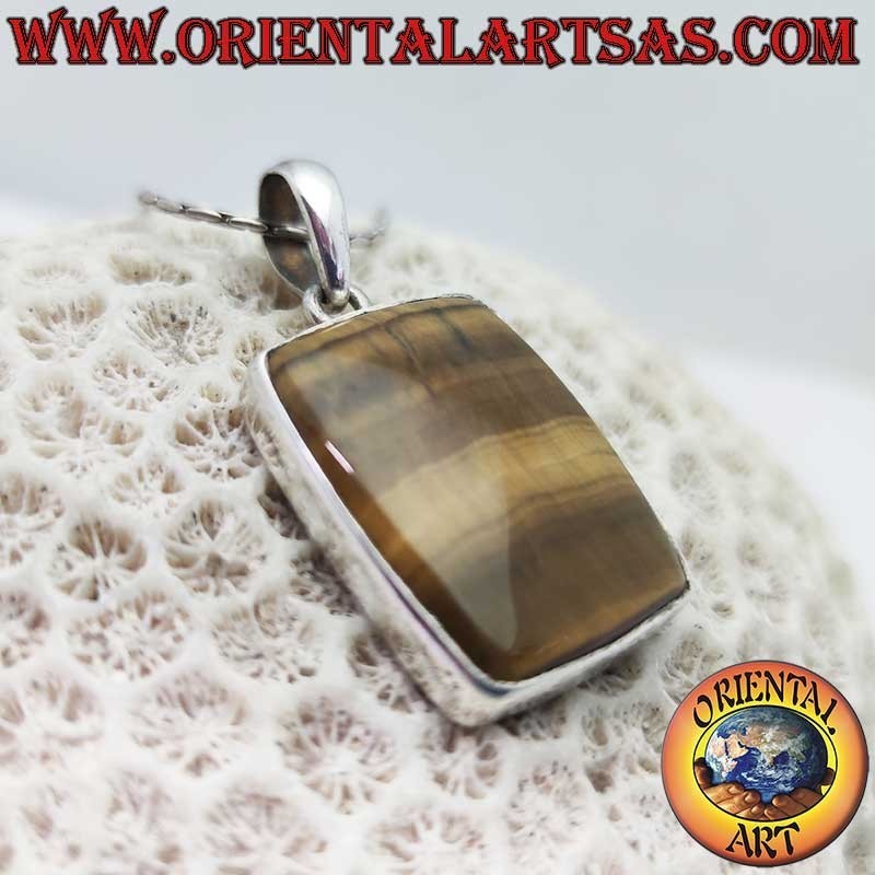 Pendentif Œil de Tigre Argent 925 Rectangulaire | Large 44mm
