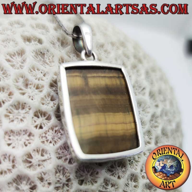 925 Silver Rectangular Tiger's Eye Pendant | Large 44mm