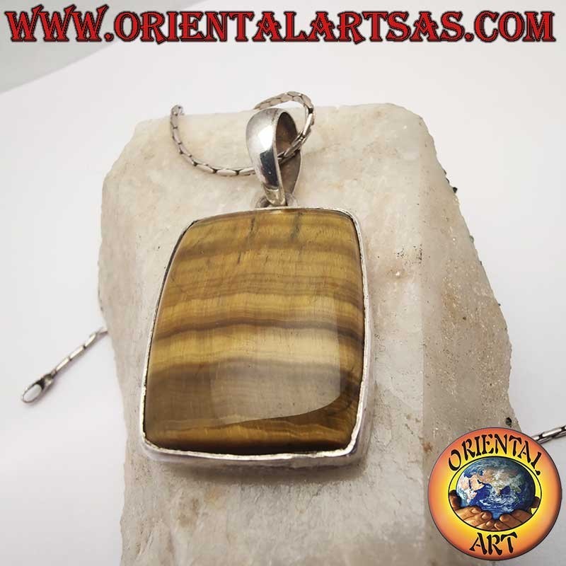 Colgante Plata 925 Ojo de Tigre Rectangular | Grande 44mm