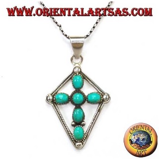 Colgante Cruz Turquesas Ovales Redonda Plata 925 - Joyería Protección Oriental Art