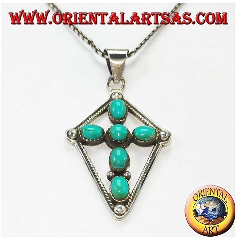 Silber Kreuz Anhänger Oval Runder Türkis 925 Silber | Oriental Art