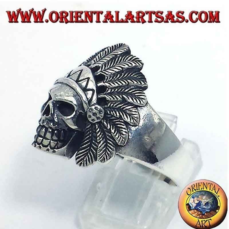 Bague Crâne Indien Coiffe Plumes Argent 925 23x20mm | Oriental Art