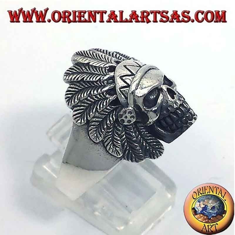 Anello Teschio Indiano Copricapo Argento 925 23x20mm | Oriental Art