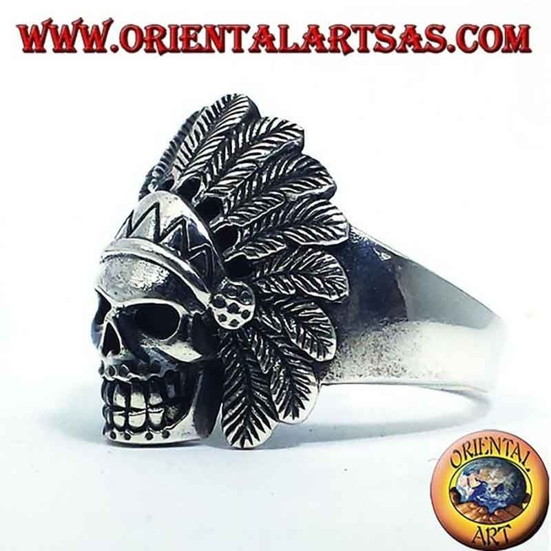 Anello Teschio Indiano Copricapo Argento 925 23x20mm | Oriental Art