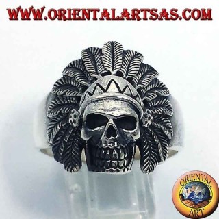 Anillo Calavera India Tocado Plumas Plata 925 - Joyería Western Oriental Art