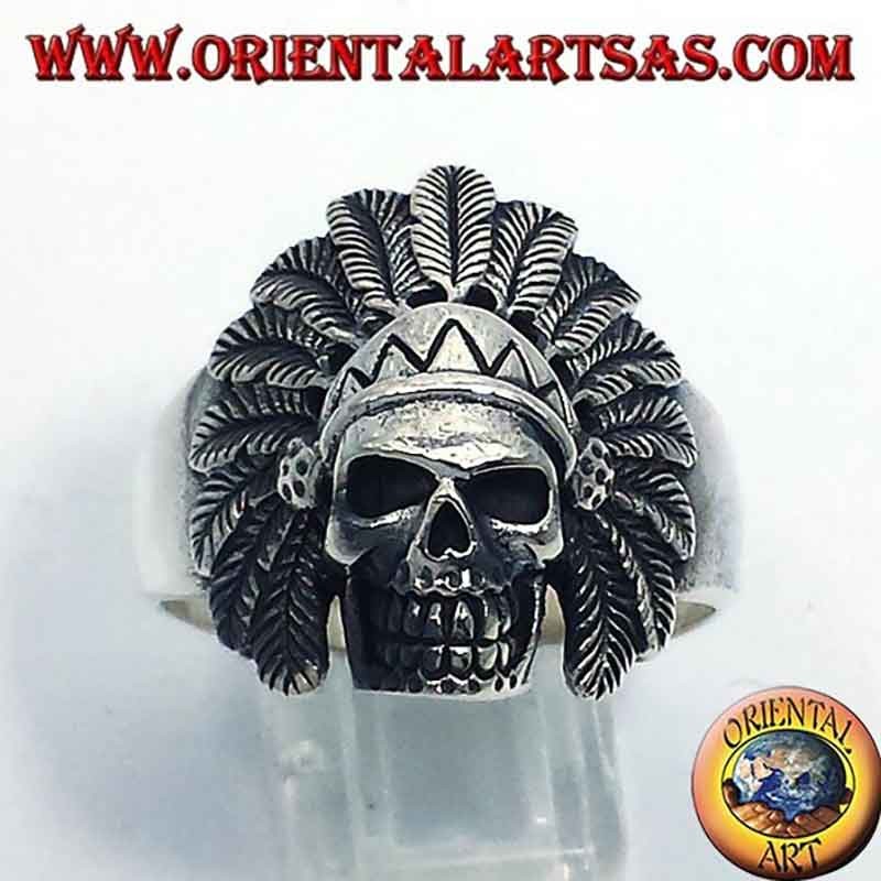 Native American Skull Headdress Ring 925 Silver - Western Jewelry Oriental Art