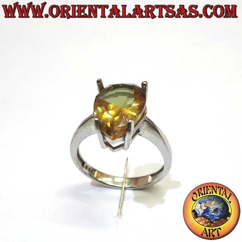 Bague Topaze Fumée Goutte 4 Griffes Argent 925 8x12mm | Oriental Art