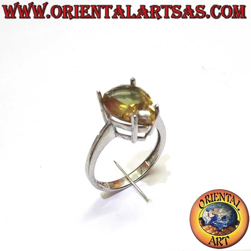 Smoky Topaz Teardrop 4 Prong Ring 925 Silver 8x12mm | Oriental Art