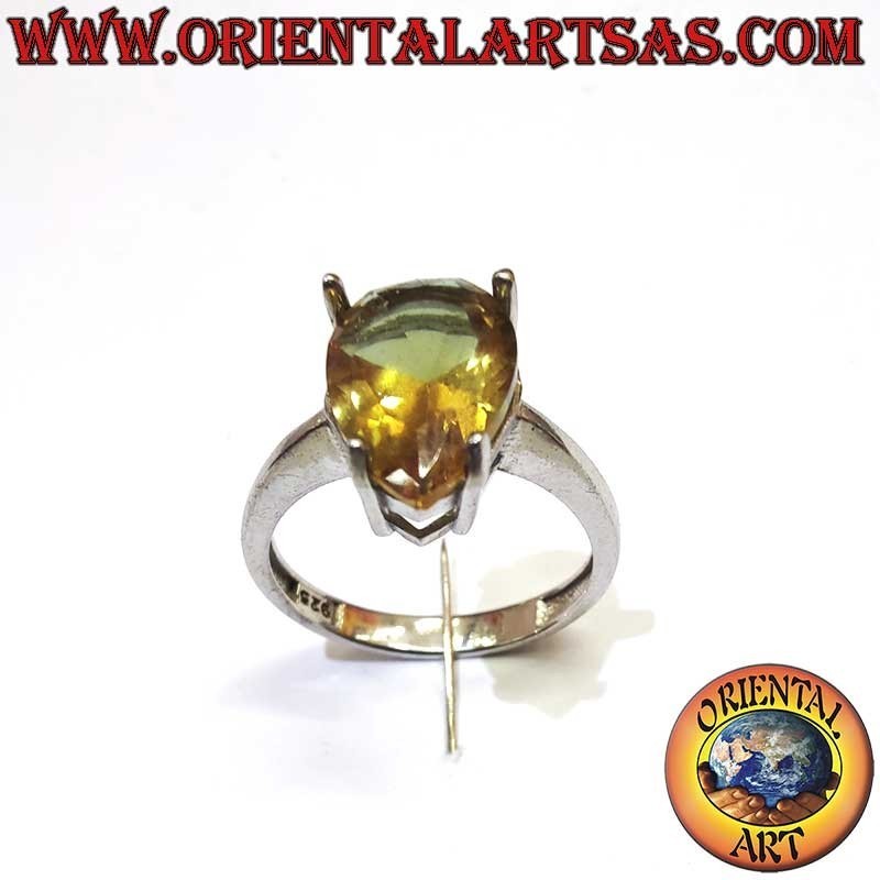 Anillo Topacio Ahumado Gota 4 Garras Plata 925 8x12mm | Oriental Art